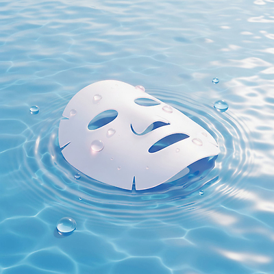 JPG 편집이미지 자연 마스크 파란색 반짝임 수중 물방울 수면 편안함 피부관리 스킨케어 수분_꽃가루 이미지편집 AI컴퓨터그래픽 AI콘텐츠 컬러 모션 물 뷰티 감각 생태계 파일형식