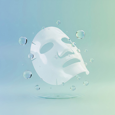 JPG 편집이미지 얼굴 백그라운드 마스크 뷰티 화장품 물방울 피부 피부관리 청록색 스킨케어 마스크팩 수분_꽃가루 이미지편집 AI컴퓨터그래픽 AI콘텐츠 컬러 신체부위 팩 파일형식