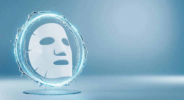 JPG 편집이미지 얼굴 건강 마스크 빛 뷰티 화장품 흰색 물방울 원형 상품 피부관리 스킨케어 수분_꽃가루 이미지편집 AI컴퓨터그래픽 AI콘텐츠 도형 컬러 신체부위 파일형식