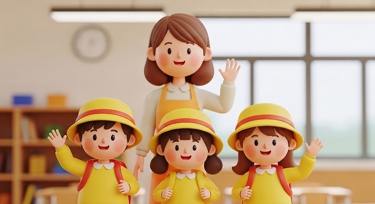 JPG 편집이미지 교육 행복 어린이 교실 놀이 웃음 여름 학습 교사 유치원 유치원생 손흔들기 편집3D AI컴퓨터그래픽 AI콘텐츠 직업 계절 감정 학교 모션 표정 사람 3D 파일형식