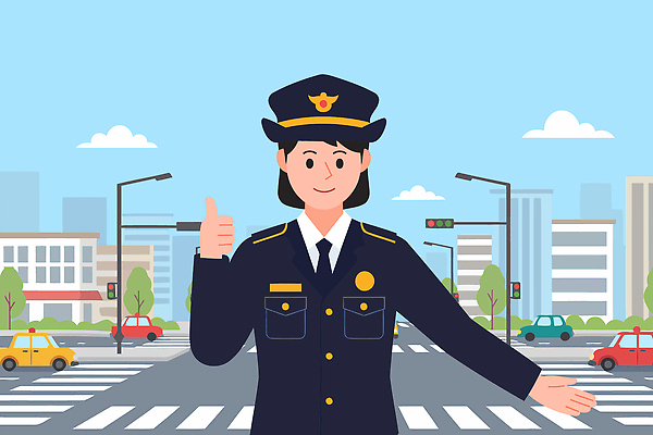 도로 일러스트 자동차 안전 일상 도시 보행자 경찰 신호등 교차로 교통안전 시민 소통 교통경찰 출근시간 국내일러스트 AI파일 직업 길 육상교통 컨셉 교통시설 라이프 출근 국민 파일형식 벡터