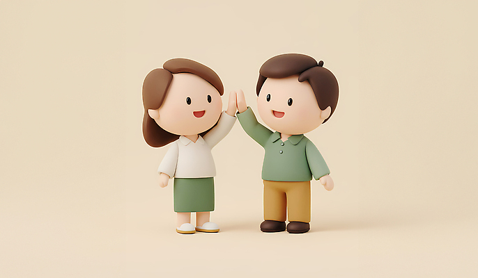 JPG 편집이미지 캐릭터 커플 행복 감정 따뜻함 사랑 귀여움 우정 표현 하이파이브 소통 순간 편집3D AI컴퓨터그래픽 AI콘텐츠 컨셉 관계 손짓 친구 3D 파일형식