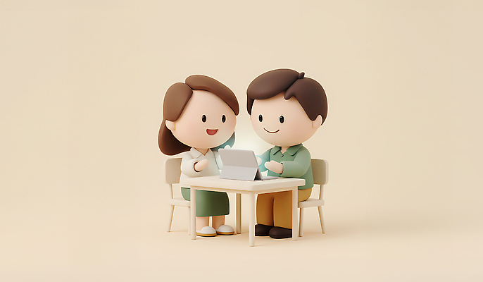 JPG 편집이미지 캐릭터 탁자 협력 아이디어 대화 친구 노트북 사무실 디지털 작업 편집3D AI컴퓨터그래픽 AI콘텐츠 가구 컨셉 비즈니스 관계 말하기 전자제품 3D 파일형식