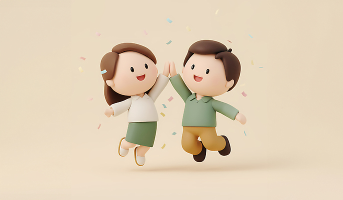 JPG 편집이미지 캐릭터 행복 놀이 사랑 친구 파티 기쁨 만남 축하 쌍둥이 즐거움 하이파이브 소통 상호작용 편집3D AI컴퓨터그래픽 AI콘텐츠 감정 컨셉 가족 관계 손짓 이벤트 3D 파일형식