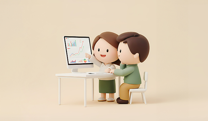 JPG 편집이미지 비즈니스 그래프 협력 직장 대화 사람 컴퓨터 사무실 자료 성장 토론 분석 의견 서류판 편집3D AI컴퓨터그래픽 AI콘텐츠 컨셉 회사 말하기 전자제품 3D 사무용품 파일형식