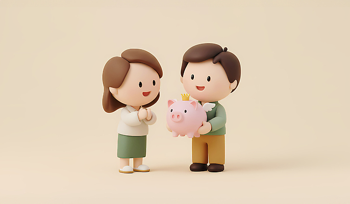 JPG 편집이미지 부부 행복 돈 가정 대화 사랑 생활 금융 경제 저축 저금통 선택 소중 재정 편집3D AI컴퓨터그래픽 AI콘텐츠 커플 감정 컨셉 말하기 3D 재산 파일형식