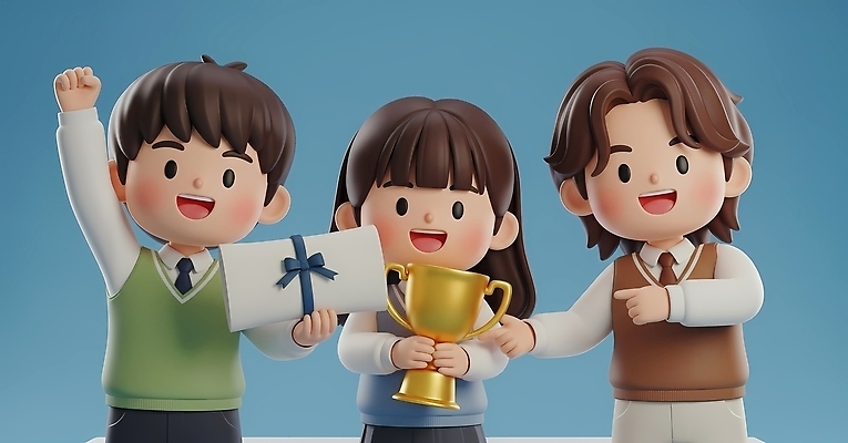 JPG 편집이미지 학생 기념일 응원 포옹 협력 웃음 친구 기쁨 축하 상패 즐거움 소통 시상식 훈장 편집3D AI컴퓨터그래픽 AI콘텐츠 감정 컨셉 관계 안기 표정 이벤트 3D 상_우승 파일형식