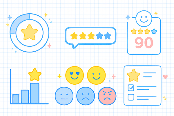 감정 일러스트 통계 그래프 미소 그래픽 자료 분석 점수 평가 의견 이모티콘 긍정적 리뷰 별점 부정적 서류판 설문조사 피드백 사용자 국내일러스트 AI파일 컨셉 표정 사무용품 파일형식 벡터