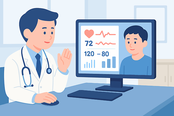 일러스트 의학 기술 병원 치료 컴퓨터 건강관리 모니터 진료 환자 의사 맥박 상담 혈압 원격의료 심리상담 언택트 국내일러스트 AI파일 건강 관리 전자제품 의료진 원격 파일형식 벡터