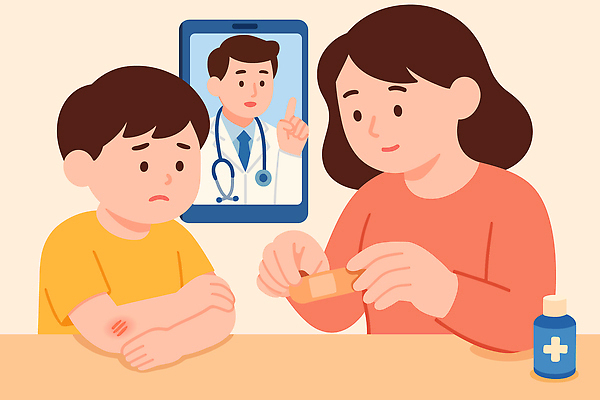 어린이 일러스트 의학 엄마 건강 안전 치료 부모 믿음 의사 자녀 보호 상처 상담 예방 온라인 돌봄 정성 원격의료 국내일러스트 AI파일 감정 컨셉 가족 모션 사람 진료 의료진 원격 파일형식 벡터