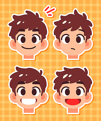 캐릭터 디자인 남자 감정 컬러 백그라운드 스티커 일러스트 표정 미소 웃음 귀여움 놀람 슬픔 그림 이미지 스타일 국내일러스트 AI파일 컨셉 사람 파일형식 벡터