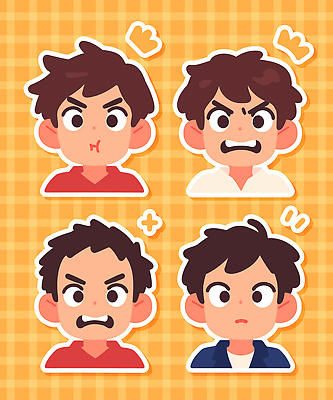 캐릭터 디자인 감정 얼굴 컬러 스티커 일러스트 표정 귀여움 놀람 슬픔 분노 즐거움 팝아트 당황 국내일러스트 AI파일 컨셉 신체부위 그림 파일형식 벡터