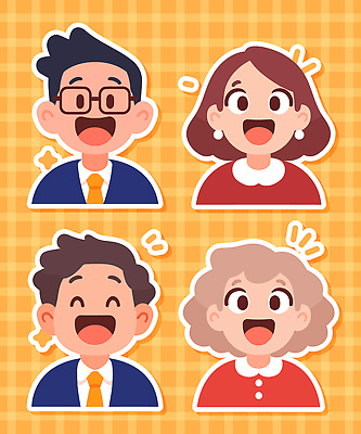 캐릭터 디자인 행복 감정 컬러 백그라운드 일러스트 밝음 웃음 사람 친구 기쁨 표현 그룹 즐거움 반응 국내일러스트 AI파일 관계 표정 파일형식 벡터