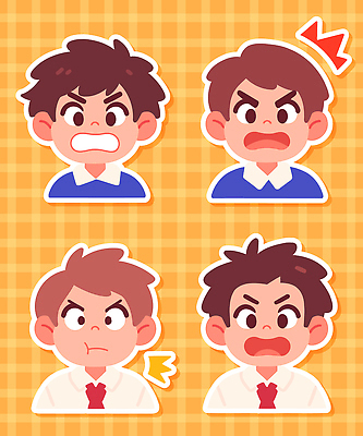 캐릭터 디자인 감정 남학생 컬러 백그라운드 스티커 일러스트 표정 대화 일상 친구 표현 즐거움 그림 개성 소통 창의성 국내일러스트 AI파일 학생 남자 컨셉 관계 말하기 라이프 파일형식 벡터