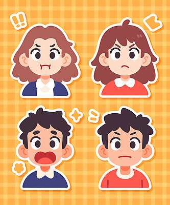 캐릭터 디자인 감정 백그라운드 일러스트 표정 사람 귀여움 사각형 표현 그림 심플 성격 국내일러스트 AI파일 도형 컨셉 파일형식 벡터