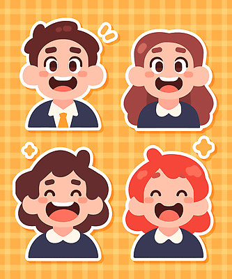 캐릭터 헤어스타일 행복 교복 백그라운드 일러스트 청소년 표정 밝음 웃음 캐주얼 청춘 귀여움 그룹 즐거움 소통 국내일러스트 AI파일 옷 감정 컨셉 사람 파일형식 벡터