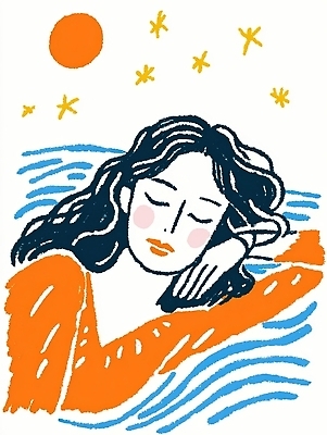 JPG 디자인 여자 감정 별 여유 물결 선 일러스트 자연 밤하늘 휴식 태양 표현 그리기 편안함 그림 갈대밭 상상력 색감 국내일러스트 AI일러스트 AI콘텐츠 자연요소 컨셉 모션 하늘 사람 감각 야간 생태계 파일형식 갈대_식물