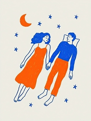 JPG 커플 행복 감정 별 일러스트 동화 휴식 따뜻함 사랑 여름 손잡기 꿈 낭만 달 그림 감성 국내일러스트 AI일러스트 AI콘텐츠 자연요소 계절 컨셉 관계 모션 파일형식