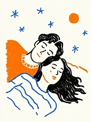 JPG 커플 행복 감정 별 일러스트 자연 바람 함께함 따뜻함 그림자 사랑 여름 태양 머리카락 시간 분위기 편안함 그림 순간 국내일러스트 AI일러스트 AI콘텐츠 자연요소 계절 컨셉 관계 날씨 머리 감각 생태계 파일형식