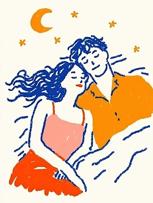 JPG 커플 행복 감정 별 일러스트 자연 하늘 따뜻함 사랑 두명 화목 고요 이불 로맨틱 연결 포근함 소중 감성 순간 국내일러스트 AI일러스트 AI콘텐츠 자연요소 컨셉 관계 침구 사람 감각 생태계 파일형식