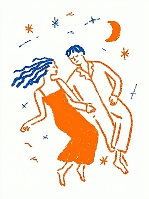 JPG 커플 행복 감정 별 컬러 포즈 일러스트 밤하늘 따뜻함 사랑 사람 일상 손잡기 달 표현 춤 소중 즐거움 그림 국내일러스트 AI일러스트 AI콘텐츠 자연요소 컨셉 관계 모션 하늘 문화예술 라이프 야간 파일형식