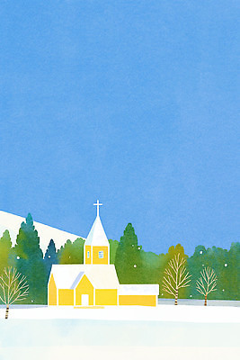 JPG 나무 겨울 일러스트 자연 하늘 산 따뜻함 풍경 일상 햇빛 성당 교회 평화 고요 시골 조화 국내일러스트 AI일러스트 AI콘텐츠 식물 계절 컨셉 종교건축 건물 라이프 태양 생태계 파일형식