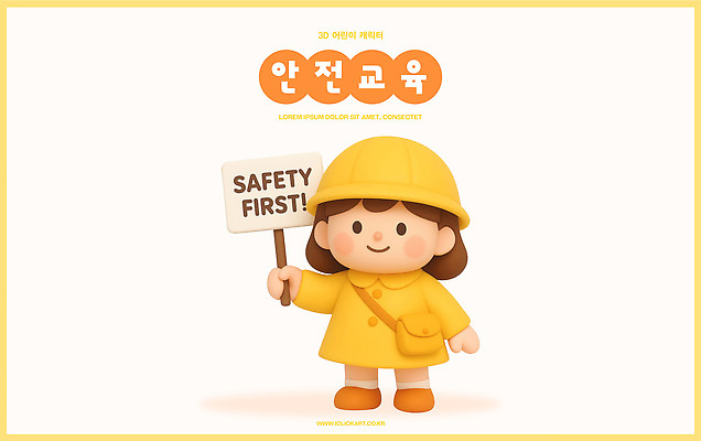 PSD 편집이미지 캐릭터 교육 포스터 어린이 경고 안전 노란색 3D 안전제일 안전교육 중요성 편집3D 컬러 컨셉 사람 디지털합성 파일형식