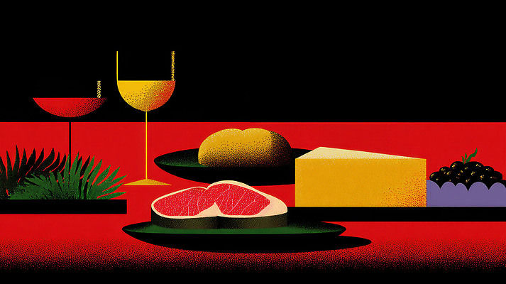 JPG 음식 과일 일러스트 잔 치즈 육류 요리 파티 와인 식사 저녁식사 전시 식탁보 분위기 고급 맛 저녁 국내일러스트 AI일러스트 AI콘텐츠 식기 컨셉 식재료 유제품 주류 이벤트 야간 파일형식