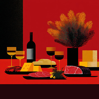 JPG 식물 음식 일러스트 치즈 육류 요리 빨간색 와인 식사 저녁식사 다양 모임 상차림 프레젠테이션 안주 홈파티 스타일 비건 국내일러스트 컬러 다수 식재료 유제품 주류 파티 채식주의자 파일형식
