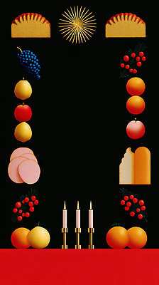 JPG 빵 과일 일러스트 촛불 탁자 포도 디저트 장식 빨간색 빛 검은색 축제 흰색 분위기 맛 사과 저녁 햄 과즙 국내일러스트 AI일러스트 AI콘텐츠 음식 컬러 가구 컨셉 초 육류 야간 파일형식