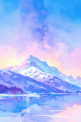 JPG 호수 여유 예술 컬러 일러스트 자연 하늘 휴식 수채화 산 풍경 물 반사 평화 노을 탐험 저녁 신비 국내일러스트 AI일러스트 AI콘텐츠 자연요소 감정 컨셉 야간 생태계 파일형식