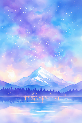 JPG 호수 컬러 겨울 일러스트 자연 하늘 수채화 산 풍경 빛 학습 반사 평화 고요 봄 저녁 숲 별빛 국내일러스트 AI일러스트 AI콘텐츠 계절 교육 별 컨셉 야간 생태계 파일형식