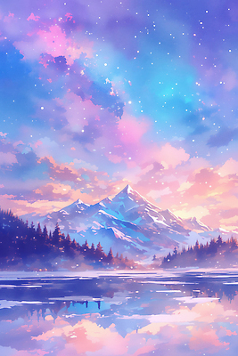 JPG 별 호수 예술 야경 일러스트 자연 하늘 산 미술 풍경 반사 평화 새벽 감상 숲 색채 국내일러스트 AI일러스트 AI콘텐츠 자연요소 컨셉 문화예술 야간 생태계 파일형식 풍경_경치