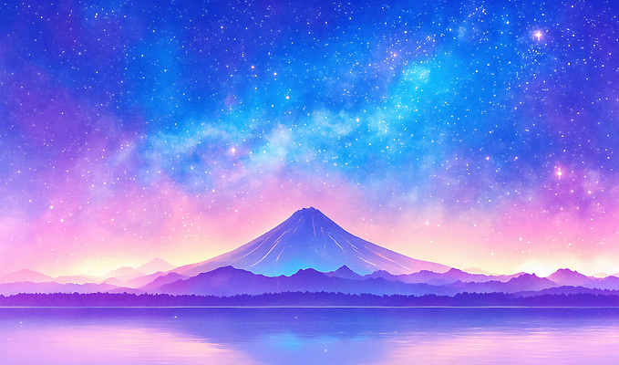 JPG 별 호수 일러스트 자연 밤하늘 하늘 산 풍경 평화 카메라 일본 수면 후지산 별빛 풍경화 국내일러스트 자연요소 아시아 컨셉 물 전자제품 빛 세계문화유산 야간 그림 생태계 파일형식