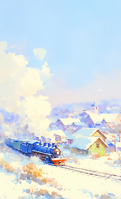 JPG 예술 여행 겨울 일러스트 자연 하늘 동화 날씨 풍경 건물 평화 마을 기찻길 기차 흰색 수증기 증기기관차 풍경화 국내일러스트 AI일러스트 AI콘텐츠 건축물 계절 육상교통 컬러 컨셉 대중교통 그림 생태계 파일형식