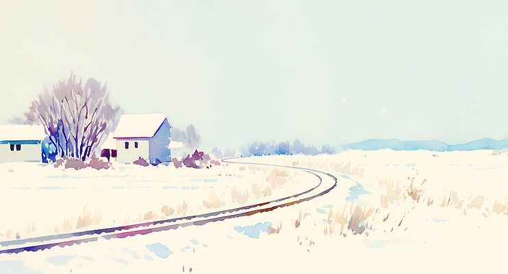 JPG 나무 겨울 곡선 일러스트 자연 산 주택 풍경 초원 평화 고요 기찻길 흰색 주민 국내일러스트 AI일러스트 AI콘텐츠 식물 계절 선 컬러 컨셉 건물 생태계 파일형식