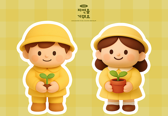 PSD 식물 편집이미지 행복 어린이 자연 놀이 생명 사랑 미소 노란색 환경 보고 포트 기르기 돌봄 편집3D 감정 컬러 모션 표정 사람 3D 발표 생태계 파일형식