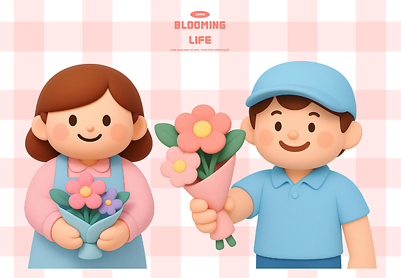 PSD 편집이미지 캐릭터 꽃 행복 화분 꽃다발 따뜻함 웃음 소녀 소년 장난감 표현 오브젝트 편집3D 식물 여자 남자 감정 어린이 표정 3D 파일형식