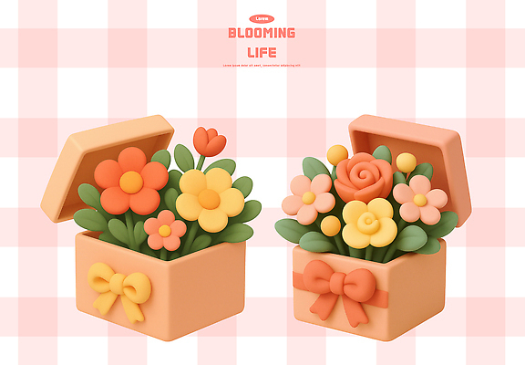 PSD 편집이미지 디자인 꽃 컬러 꽃다발 선물 장식 인테리어 상자 봄 분위기 공예 오브젝트 부드러움 화사함 편집3D 식물 계절 컨셉 취미 3D 감각 파일형식