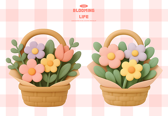 PSD 식물 편집이미지 디자인 꽃 감정 화초 컬러 꽃다발 자연 바구니 정원 봄 화사함 조화 꾸미기 편집3D 계절 컨셉 3D 생태계 파일형식