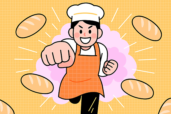 캐릭터 손 음식 빵 백그라운드 일러스트 요리 웃음 소년 달리기 주방 파이팅 주먹 표현 열정 제빵 활기 스토리 제빵사 창의력 초능력 국내일러스트 AI파일 직업 남자 감정 어린이 컨셉 모션 표정 신체부위 제과제빵 파일형식 벡터