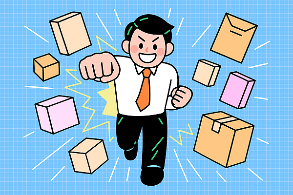 디자인 남자 컬러 포즈 일러스트 비즈니스 모션 커뮤니케이션 협력 웃음 상자 달리기 파이팅 에너지 표현 작업 직장인 자신감 배송 현실 국내일러스트 AI파일 직업 감정 표정 사람 파일형식 벡터