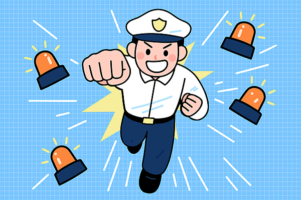 일러스트 모션 협력 경비 안전 사람 파이팅 소리 긴급 도시 수비 경찰 도심 보호 속도 화사함 경고등 출동 국내일러스트 AI파일 직업 컨셉 파일형식 벡터