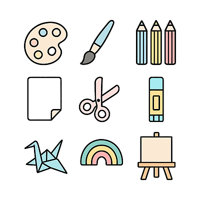 아이콘 종이 예술 컬러 무지개 모션 미술 연필 도구 붓 작업 그림 종이학 창의성 2D아이콘 AI파일 자연요소 문화예술 학용품 필기구 종이접기 파일형식 벡터