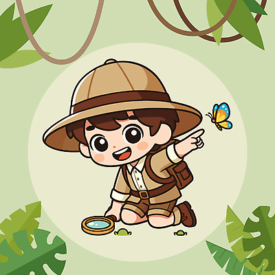 어린이 여행 나비 일러스트 손가락 자연 학습 희망 기쁨 장비 탐험 도전 숲 모험가 즐거움 호기심 발견 국내일러스트 AI파일 손 교육 감정 곤충 컨셉 사람 생태계 파일형식 벡터