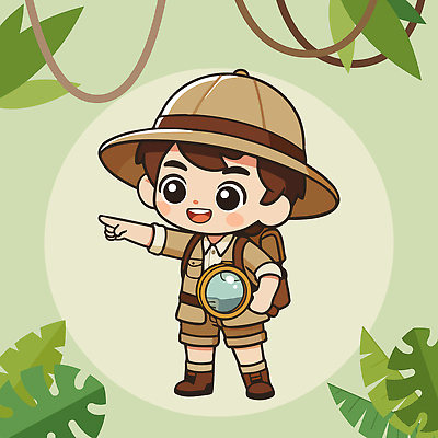 식물 캐릭터 어린이 일러스트 배낭 손가락 자연 여름 귀여움 탐험 도전 숲 신비 열대우림 모험가 즐거움 확대경 발견 국내일러스트 AI파일 손 계절 감정 컨셉 가방 사람 생태계 파일형식 벡터