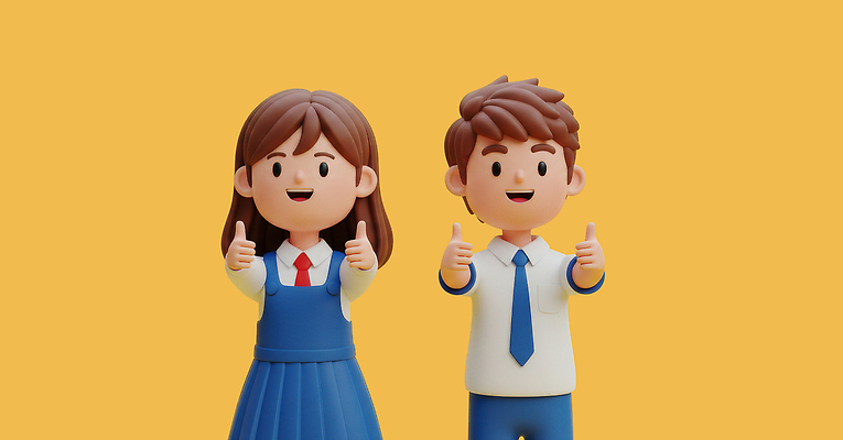 PSD 편집이미지 캐릭터 학생 디자인 드레스 백그라운드 셔츠 웃음 소녀 소년 노란색 엄지손가락 표현 즐거움 장면 긍정적 편집3D 옷 여자 남자 감정 어린이 컬러 상의 손가락 표정 3D 파일형식