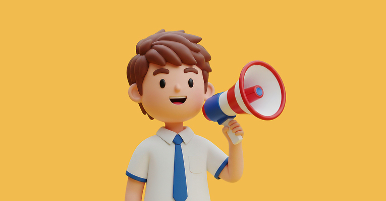 PSD 편집이미지 캐릭터 학생 교복 백그라운드 이야기 웃음 노란색 확성기 표현 발표 즐거움 활기 소통 의사소통 편집3D 옷 감정 컬러 컨셉 표정 3D 파일형식