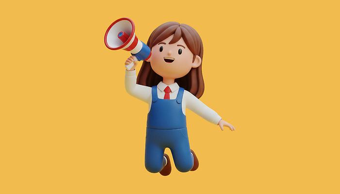 PSD 편집이미지 캐릭터 학생 백그라운드 모션 표정 달리기 노란색 확성기 듣기 알림 즐거움 긍정 목소리 소통 편집3D 감정 컬러 컨셉 3D 파일형식