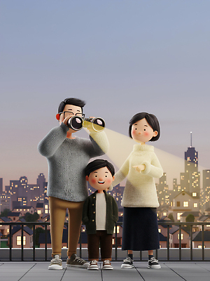 JPG 편집이미지 행복 아들 여행 야경 가족 엄마 함께함 일상 쌍안경 도시 아빠 추억 저녁 전망대 편집3D AI컴퓨터그래픽 AI콘텐츠 감정 컨셉 관계 라이프 3D 망원경 야간 파일형식 풍경_경치